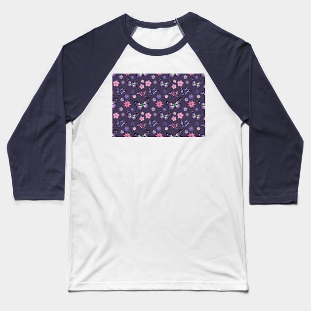 Anime Butterfly Girl Loves To Be in Nature Butterfly Girl in Purple Baseball T-Shirt by Mochabonk